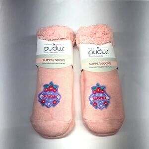 Pudus Slipper Socks 2-Pack Best Grandma Ever Pink Sherpa Lined Women’s 5–11 New